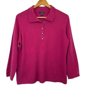 Griffen Cashmere Polo Long Sleeve Top Women's XL Pink lightweight Minimalist